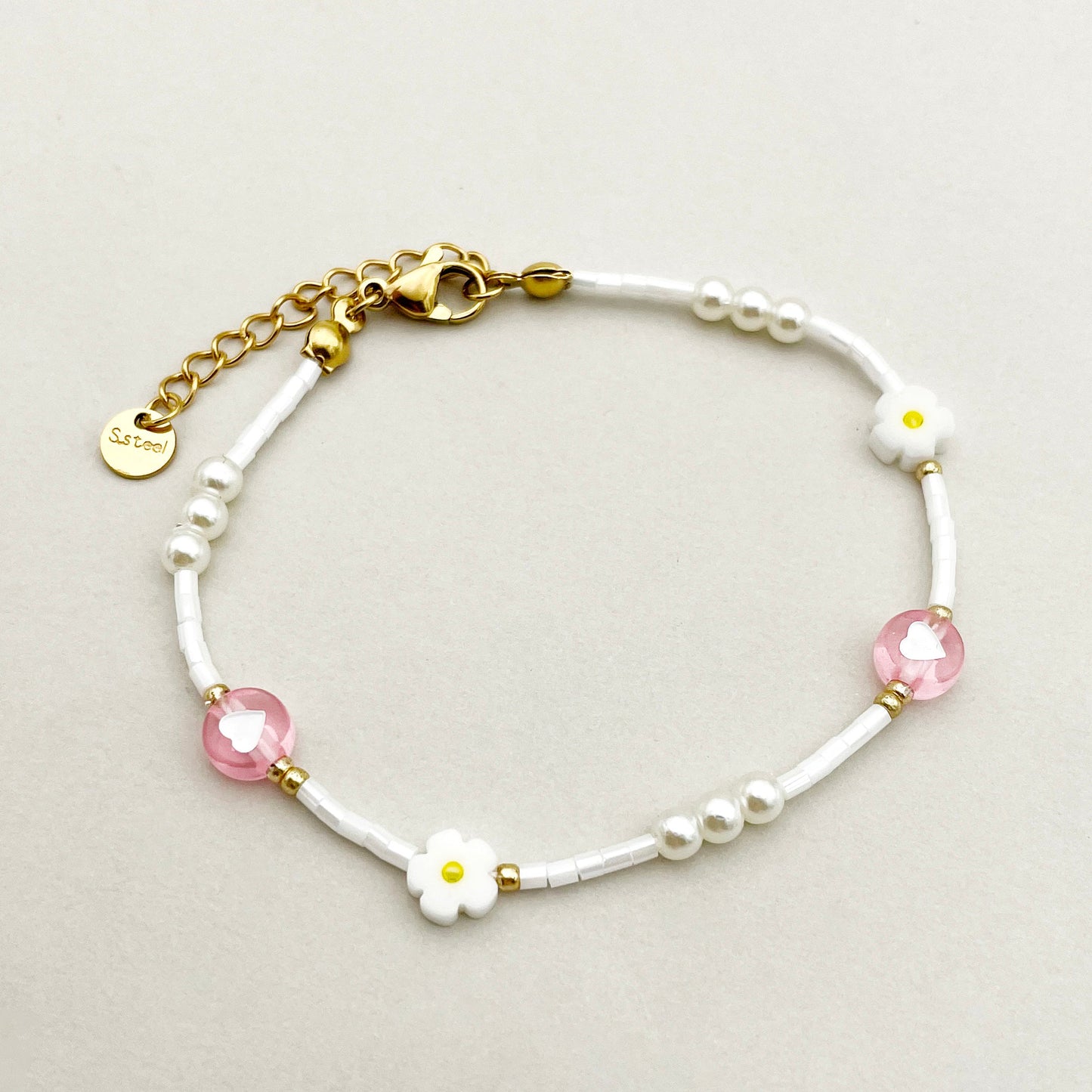 Princess Cute Simple Style Heart Shape Flower Stainless Steel Beaded Plating Gold Plated Bracelets Necklace