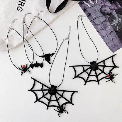 Exaggerated Funny Spider Web Alloy Sponge Three-dimensional Halloween Women's Necklace