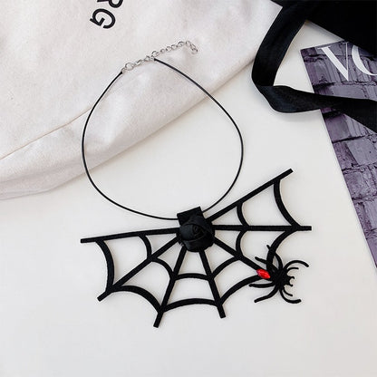 Exaggerated Funny Spider Web Alloy Sponge Three-dimensional Halloween Women's Necklace