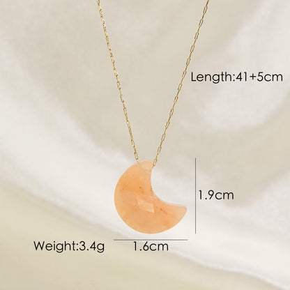 Modern Style Moon Stainless Steel Natural Stone Plating Pendant Necklace