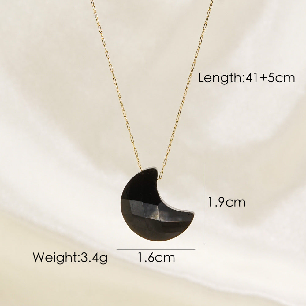 Modern Style Moon Stainless Steel Natural Stone Plating Pendant Necklace