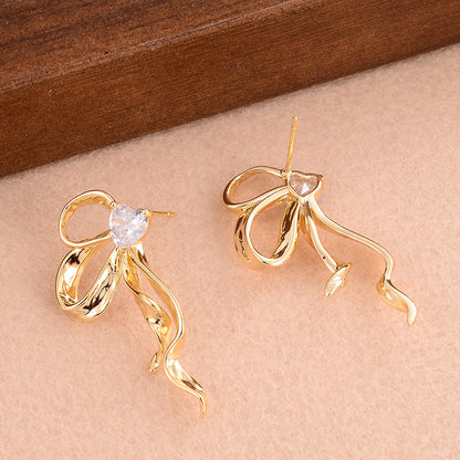 1 Pair Ig Style Shiny Bow Knot Plating Inlay Copper Zircon 14k Gold Plated Ear Studs