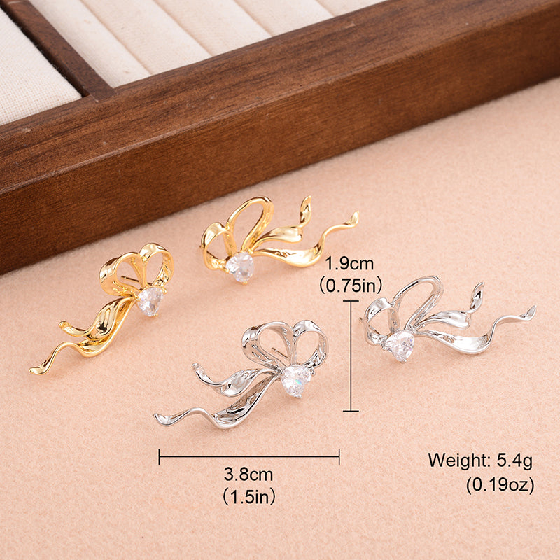 1 Pair Ig Style Shiny Bow Knot Plating Inlay Copper Zircon 14k Gold Plated Ear Studs