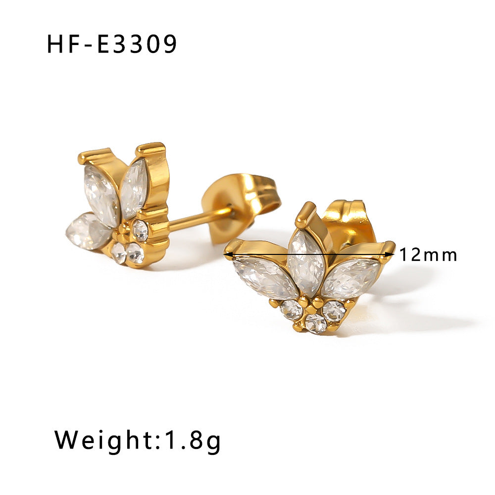 1 Pair Classic Style U Shape Crown Butterfly Plating Inlay Stainless Steel Artificial Pearls Zircon 18k Gold Plated Earrings