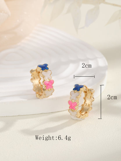 1 Pair Vintage Style Fashion Sweet Butterfly Enamel Plating Copper 18k Gold Plated Hoop Earrings