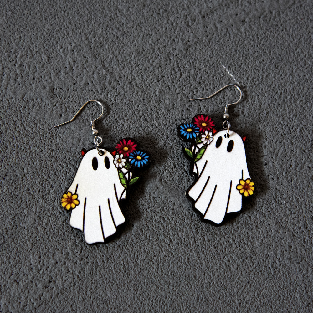 1 Pair Streetwear Halloween Pattern Wood Drop Earrings