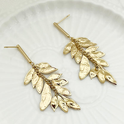 1 Pair Vintage Style Leaves Plating Stainless Steel Gold Plated Drop Earrings