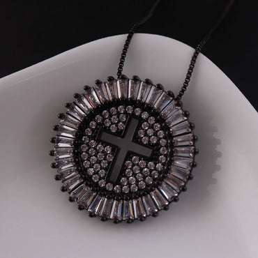 Ig Style Retro Simple Style Cross Copper White Gold Plated Gold Plated Zircon Pendant Necklace In Bulk