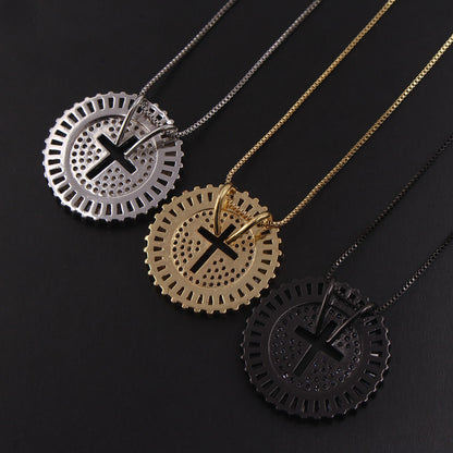 Ig Style Retro Simple Style Cross Copper White Gold Plated Gold Plated Zircon Pendant Necklace In Bulk