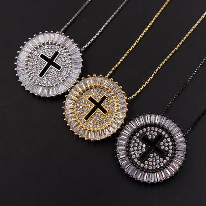 Ig Style Retro Simple Style Cross Copper White Gold Plated Gold Plated Zircon Pendant Necklace In Bulk