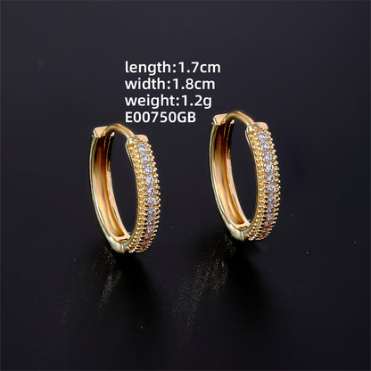 1 Pair Casual Simple Style Shiny Round Plating Inlay Copper Zircon Gold Plated Hoop Earrings