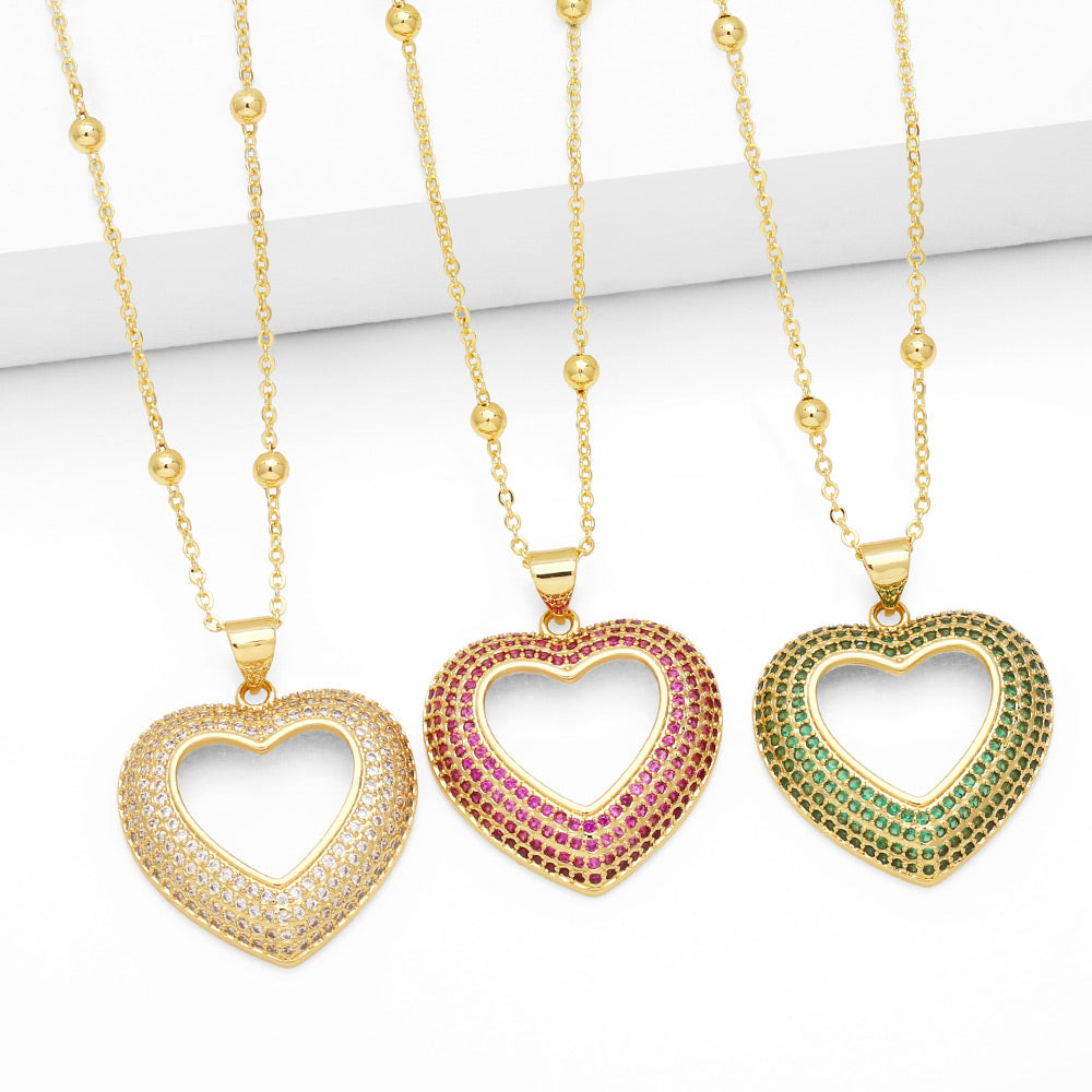 Ig Style Sweet Heart Shape Copper 18k Gold Plated Zircon Pendant Necklace In Bulk