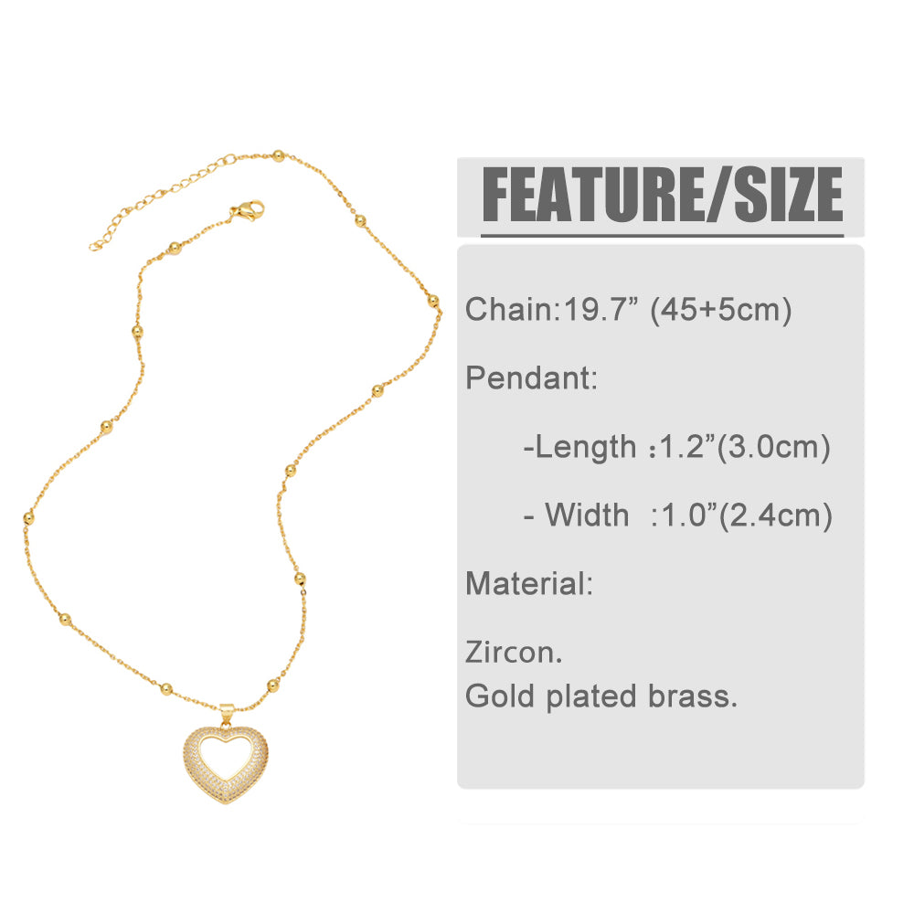 Ig Style Sweet Heart Shape Copper 18k Gold Plated Zircon Pendant Necklace In Bulk