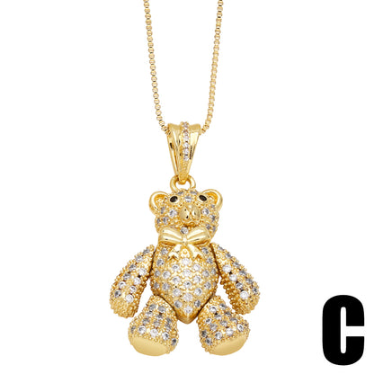 Cute Fashion Simple Style Little Bear Copper 18k Gold Plated Zircon Pendant Necklace In Bulk