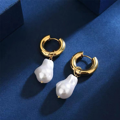 1 Pair Commute Irregular Plating Stainless Steel Freshwater Pearl Gold Plated Drop Earrings