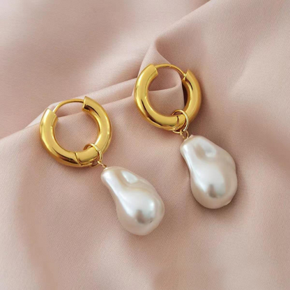 1 Pair Commute Irregular Plating Stainless Steel Freshwater Pearl Gold Plated Drop Earrings