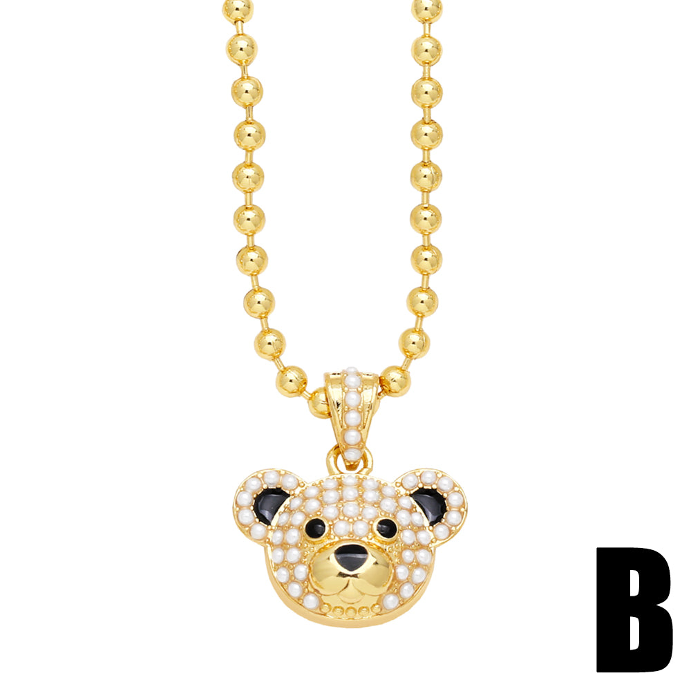 Simple Style Streetwear Little Bear Copper 18k Gold Plated Beads Pendant Necklace In Bulk