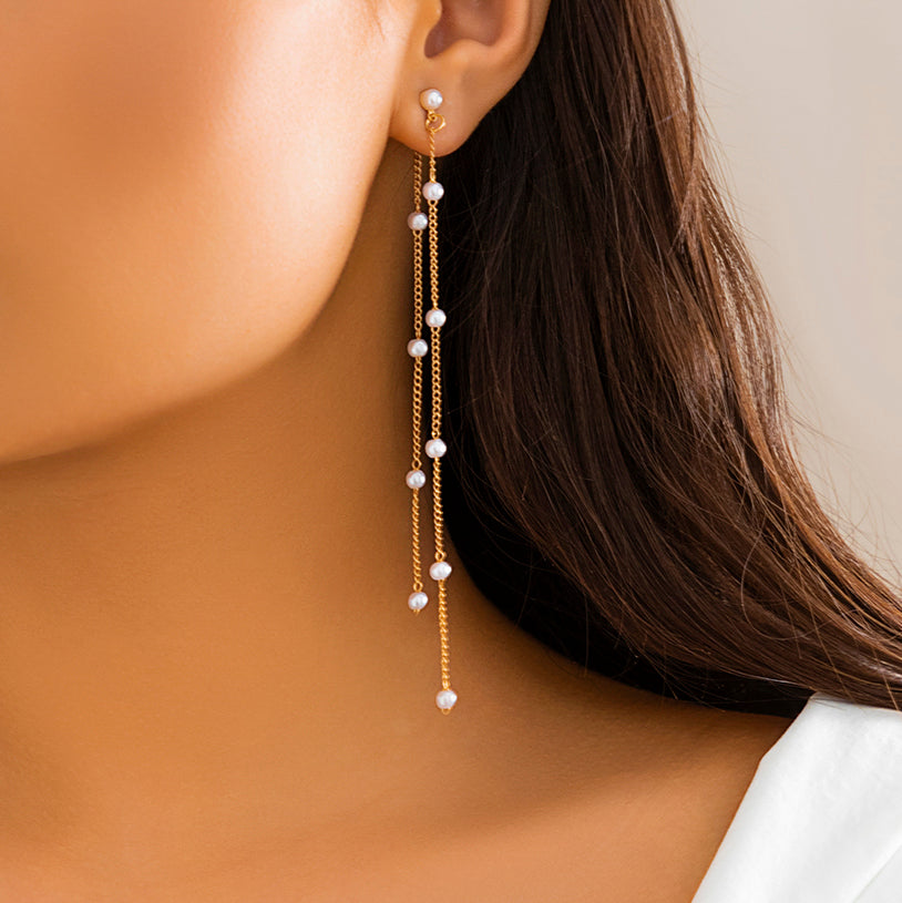 1 Piece Cute Vintage Style Simple Style Round Tassel Imitation Pearl Copper Drop Earrings