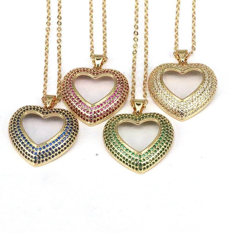 Hip-hop Streetwear Heart Shape Copper Plating Inlay Zircon Pendant Necklace