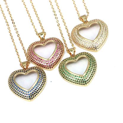 Hip-hop Streetwear Heart Shape Copper Plating Inlay Zircon Pendant Necklace