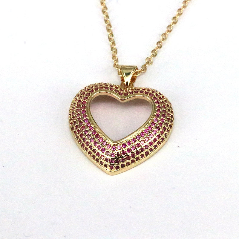 Hip-hop Streetwear Heart Shape Copper Plating Inlay Zircon Pendant Necklace