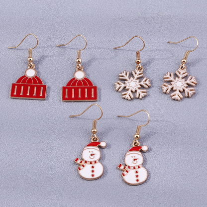 3 Pieces Set Simple Style Santa Claus Enamel Alloy Drop Earrings