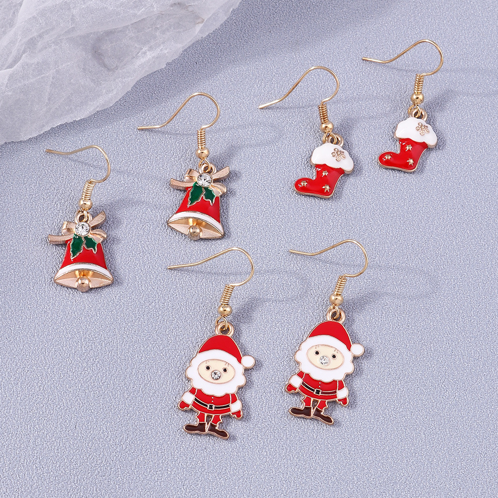 3 Pieces Set Simple Style Santa Claus Enamel Alloy Drop Earrings