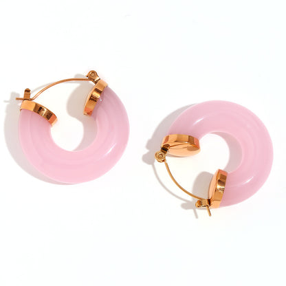 1 Pair Lady Round Plating Stainless Steel 18k Gold Plated Earrings