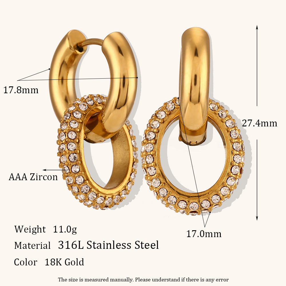 1 Pair Lady Geometric Plating Inlay Stainless Steel Zircon 18k Gold Plated Earrings Ear Studs