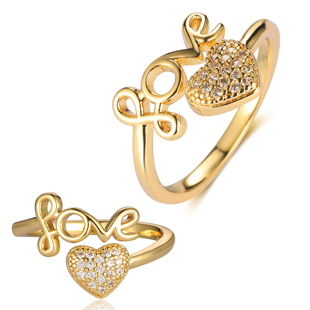 Casual Geometric Heart Shape Bow Knot Copper Plating Inlay Zircon Open Rings