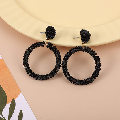 1 Pair Casual Round Seed Bead Drop Earrings