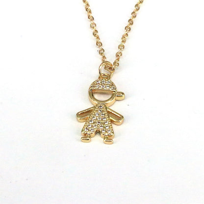 Cute Sweet Human Face Copper Plating Inlay Zircon Gold Plated Pendant Necklace