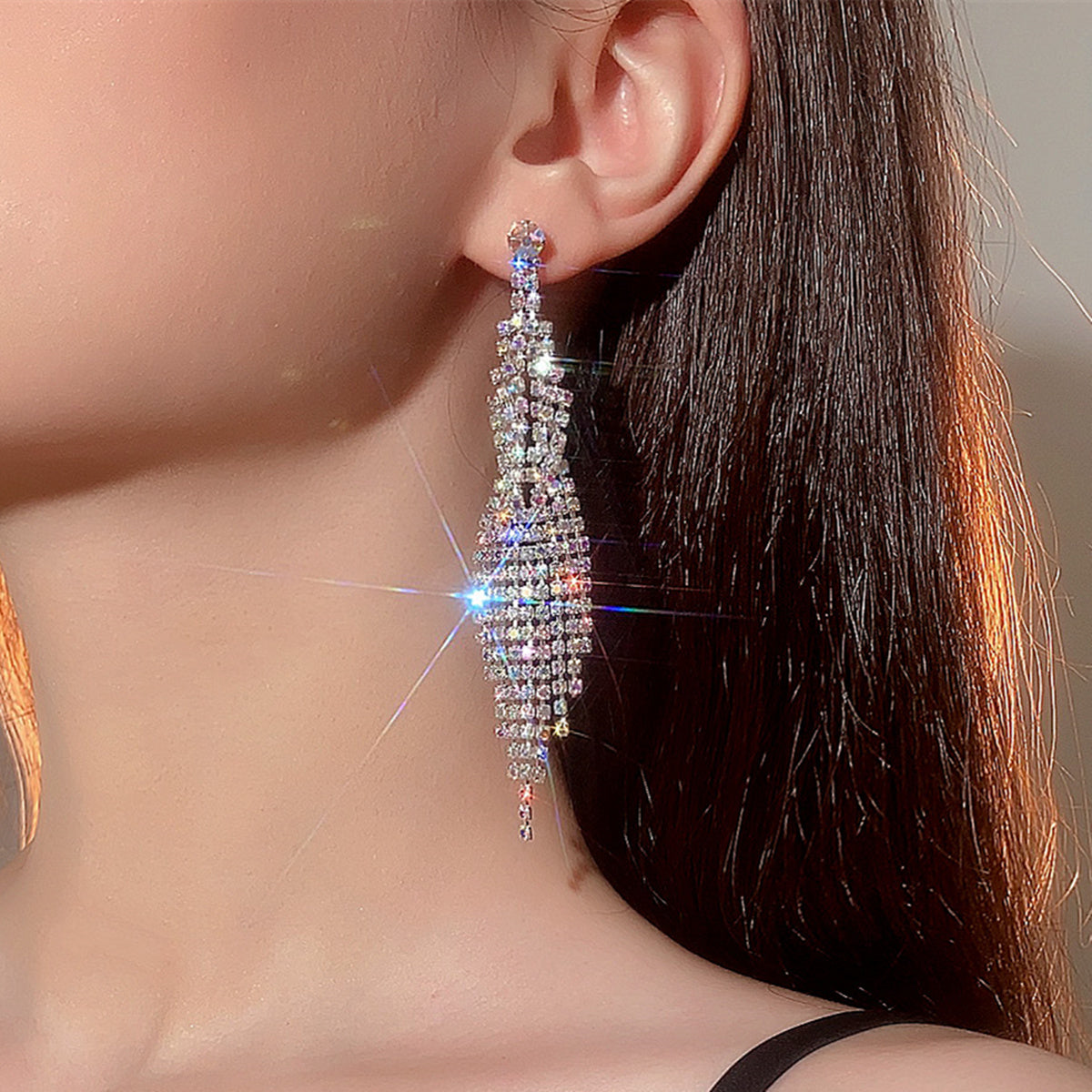 1 Pair Glam Solid Color Plating Inlay Rhinestone Rhinestones Silver Plated Drop Earrings