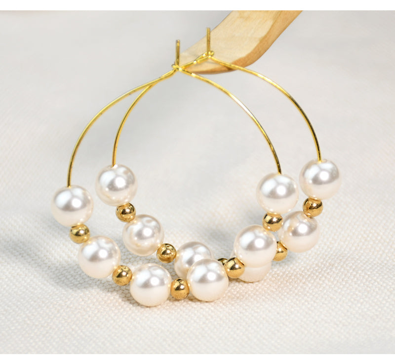 1 Pair Elegant Round Beaded Plating Stainless Steel Artificial Pearl Gold Plated Drop Earrings