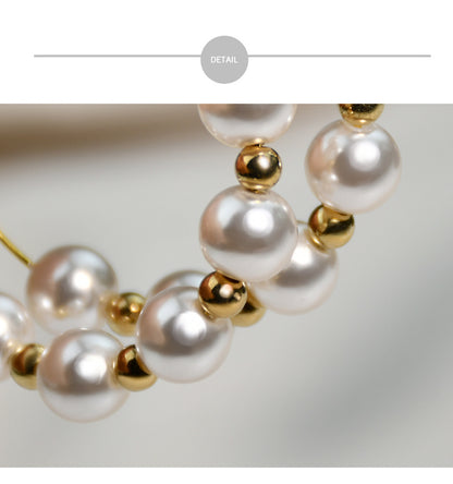 1 Pair Elegant Round Beaded Plating Stainless Steel Artificial Pearl Gold Plated Drop Earrings