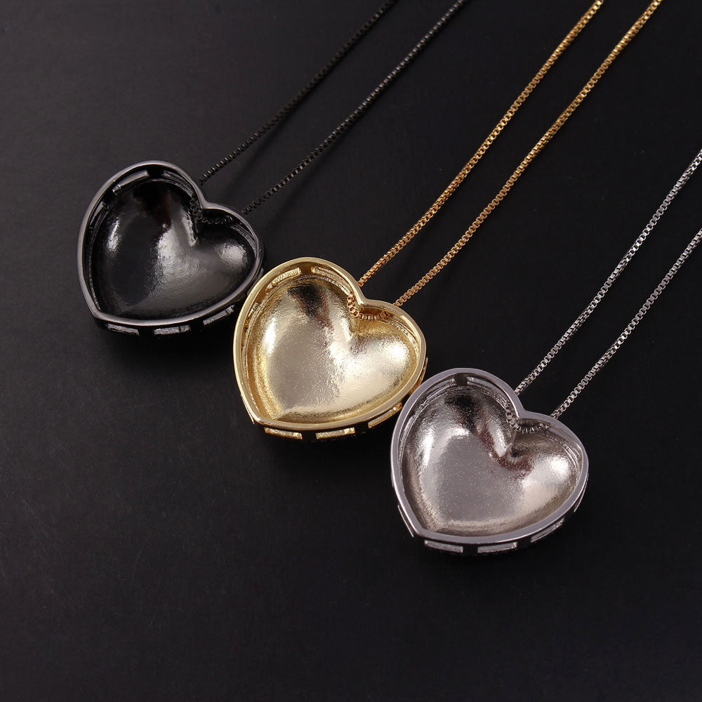 Simple Style Heart Shape Copper Plating Inlay Zircon White Gold Plated Gold Plated Pendant Necklace