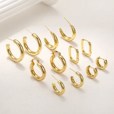 1 Pair Simple Style C Shape Plating Inlay Copper Zircon Hoop Earrings Ear Studs