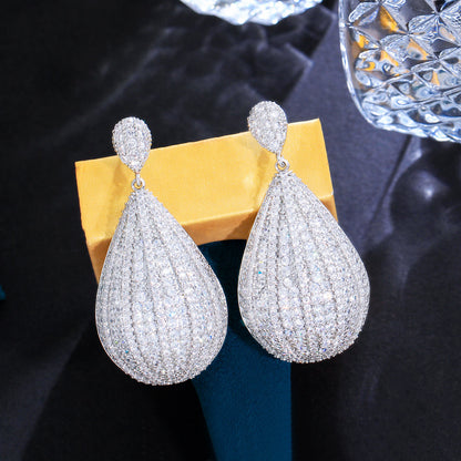 1 Pair Glam Oversized Shiny Water Droplets Hot Air Balloon Plating Inlay Copper Zircon Rhodium Plated Drop Earrings