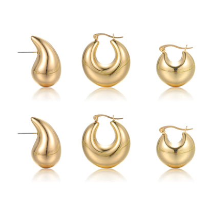 1 Set Retro Solid Color Plating Copper Gold Plated Earrings