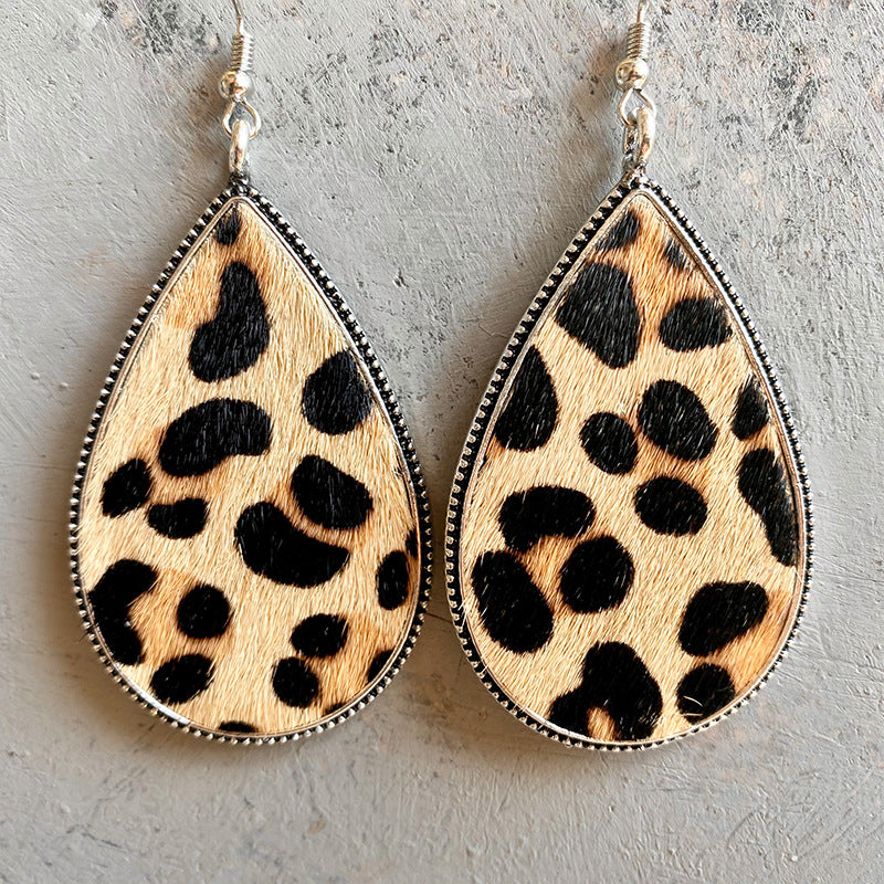 1 Pair Ethnic Style Leopard Printing Alloy Leather Drop Earrings