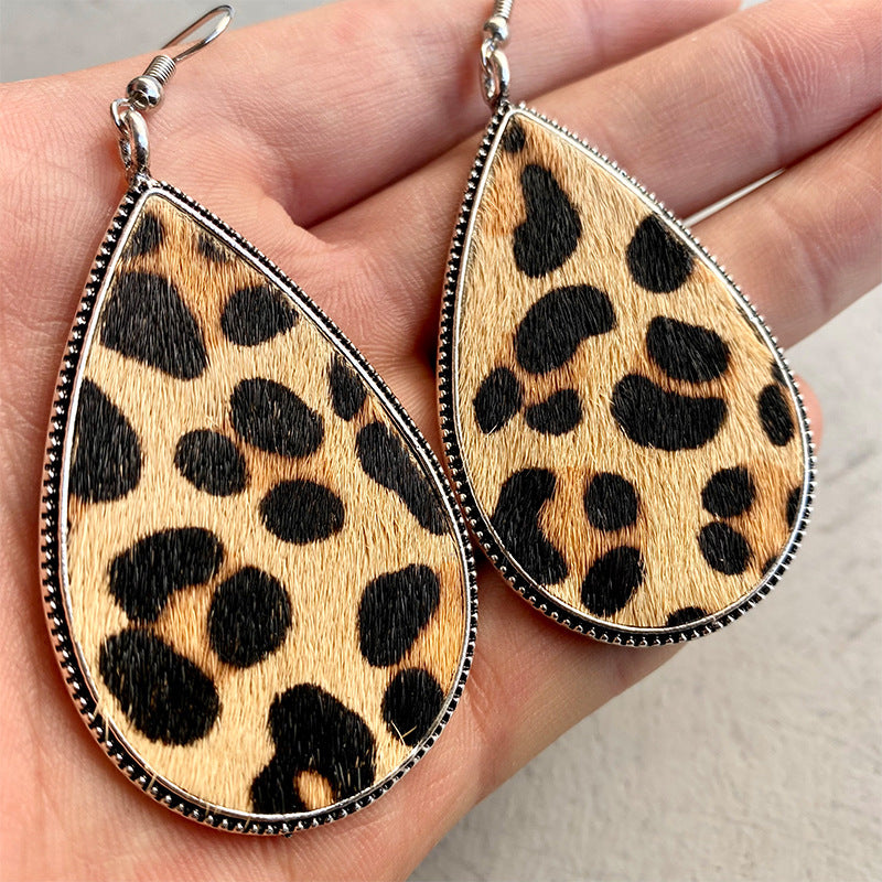 1 Pair Ethnic Style Leopard Printing Alloy Leather Drop Earrings