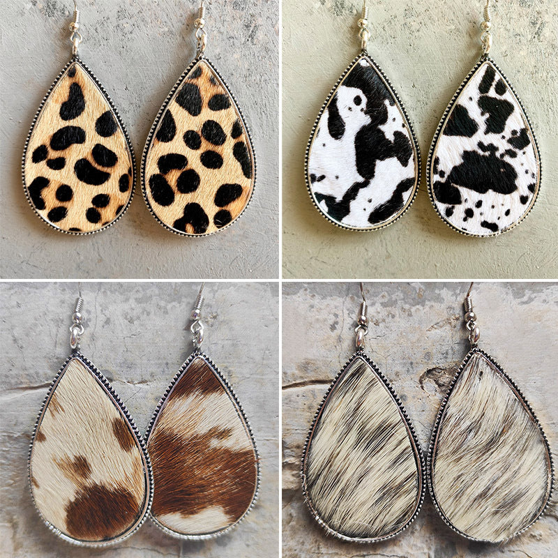 1 Pair Ethnic Style Leopard Printing Alloy Leather Drop Earrings