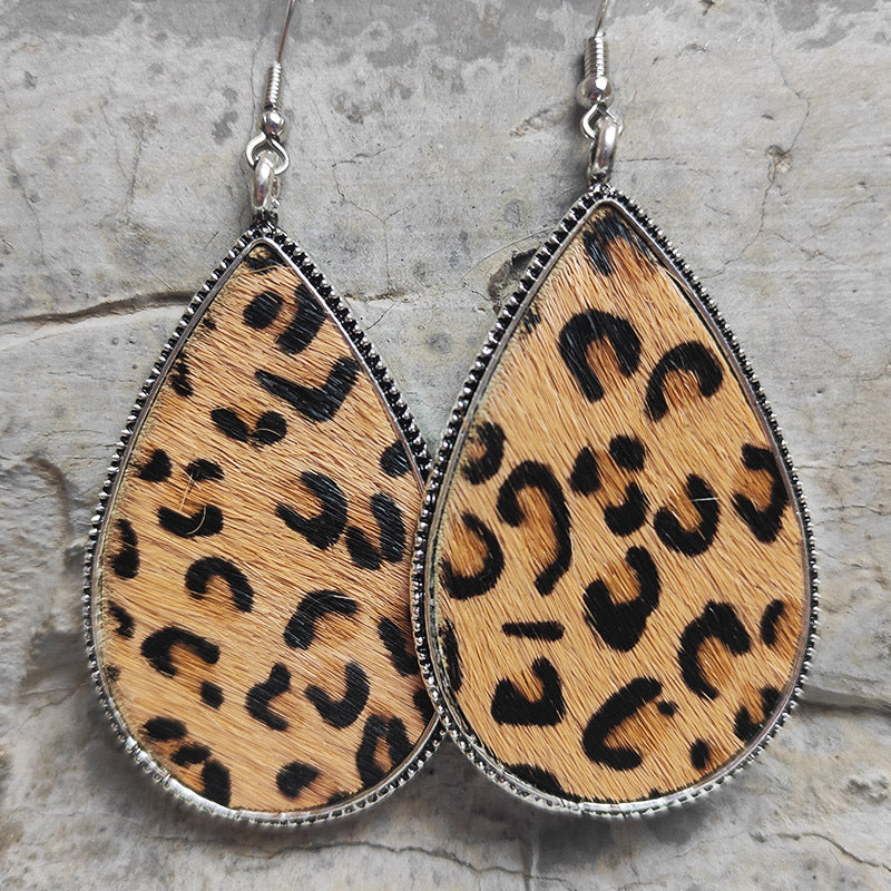 1 Pair Ethnic Style Leopard Printing Alloy Leather Drop Earrings