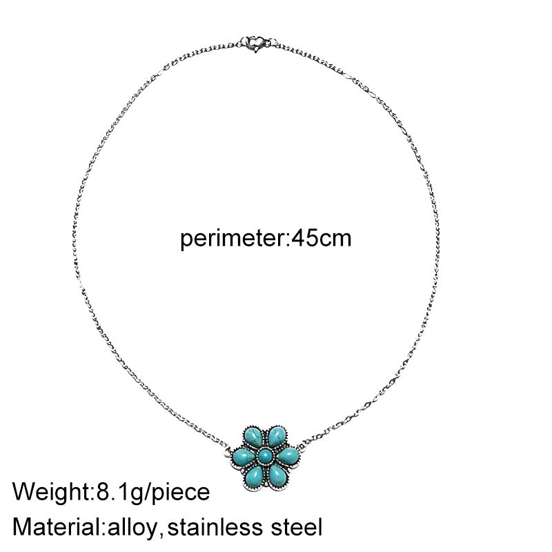 Retro Flower Alloy Titanium Steel Inlay Turquoise Women's Pendant Necklace