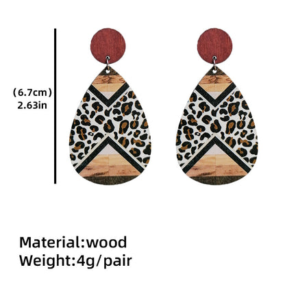 1 Pair Simple Style Water Droplets Printing Wood Drop Earrings