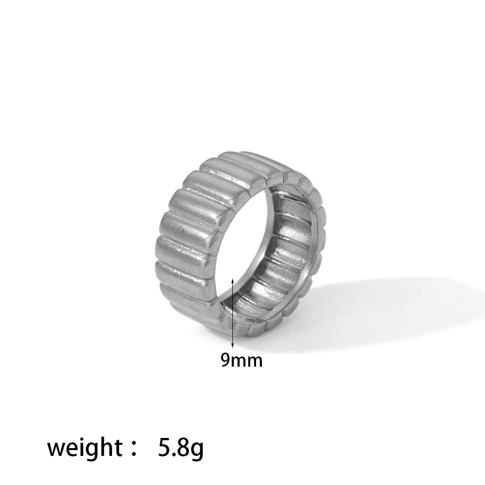 Retro Stripe Stainless Steel Polishing Plating 18k Gold Plated Rings