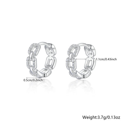 1 Pair Simple Style Geometric Hollow Out Inlay Sterling Silver Zircon White Gold Plated Hoop Earrings