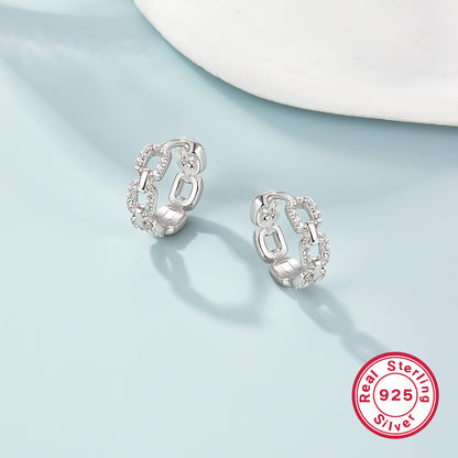 1 Pair Simple Style Geometric Hollow Out Inlay Sterling Silver Zircon White Gold Plated Hoop Earrings