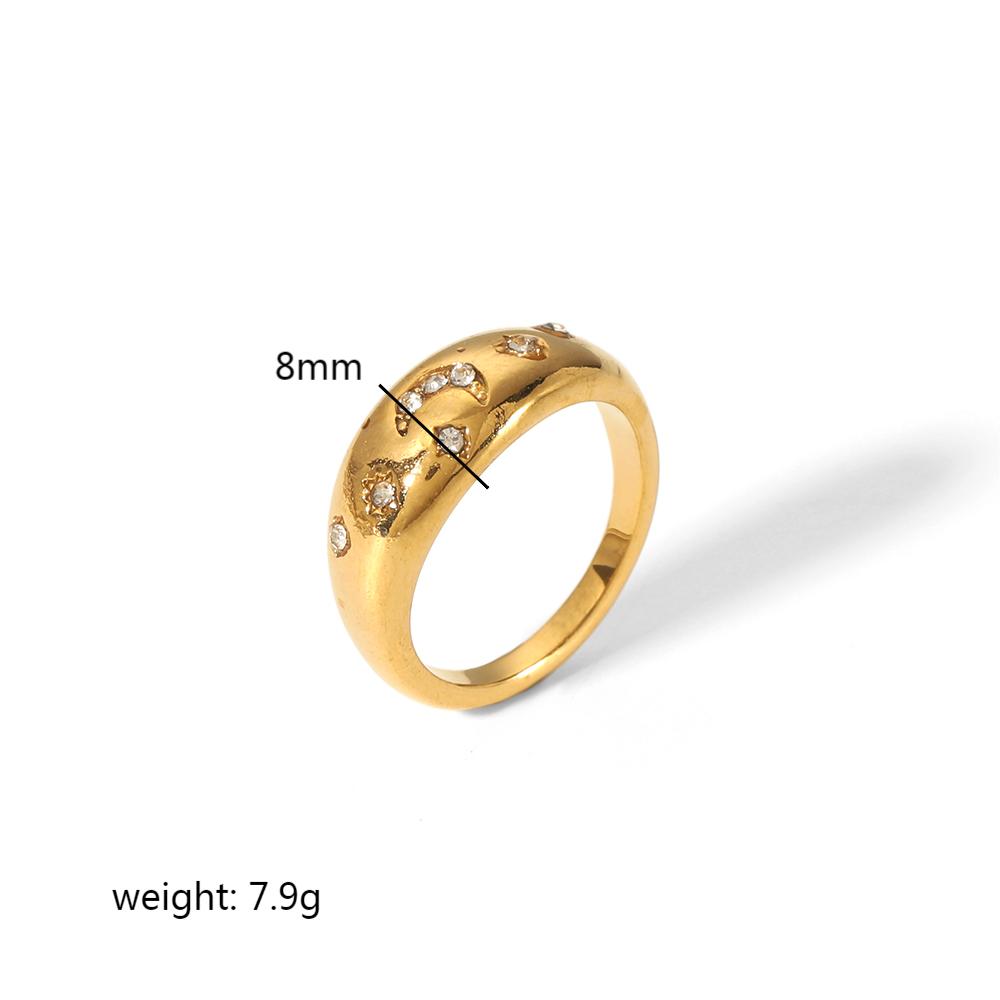 Simple Style Star Moon Stainless Steel Inlay Rhinestones 18k Gold Plated Rings