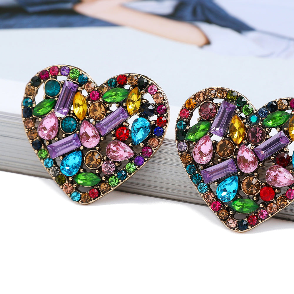 1 Pair Simple Style Heart Shape Glass Plating Women's Ear Studs